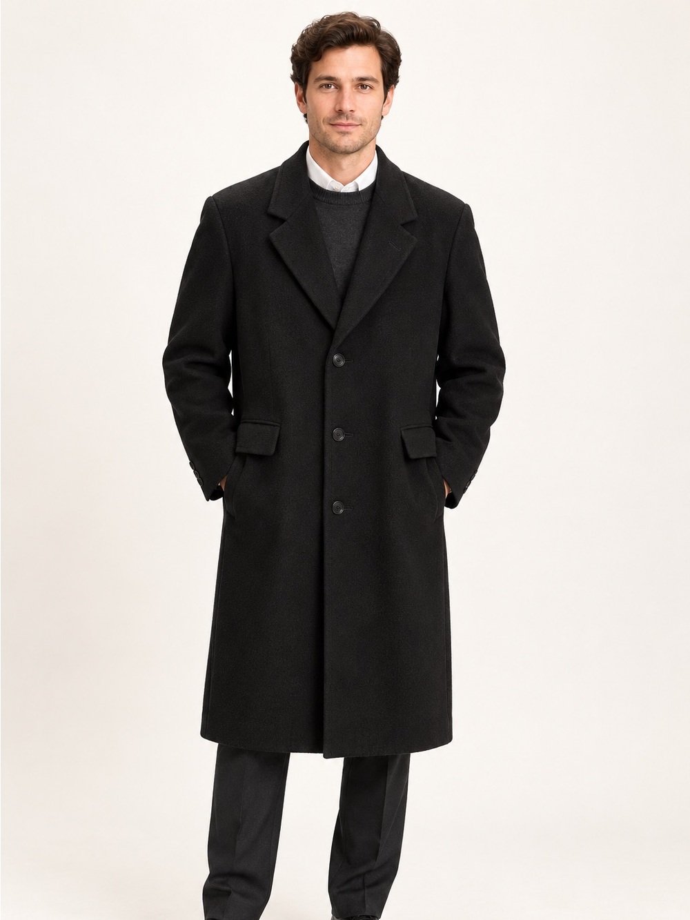 Ron Chereskin Men’s Black Long Overcoat Made in Italy Dress Coat